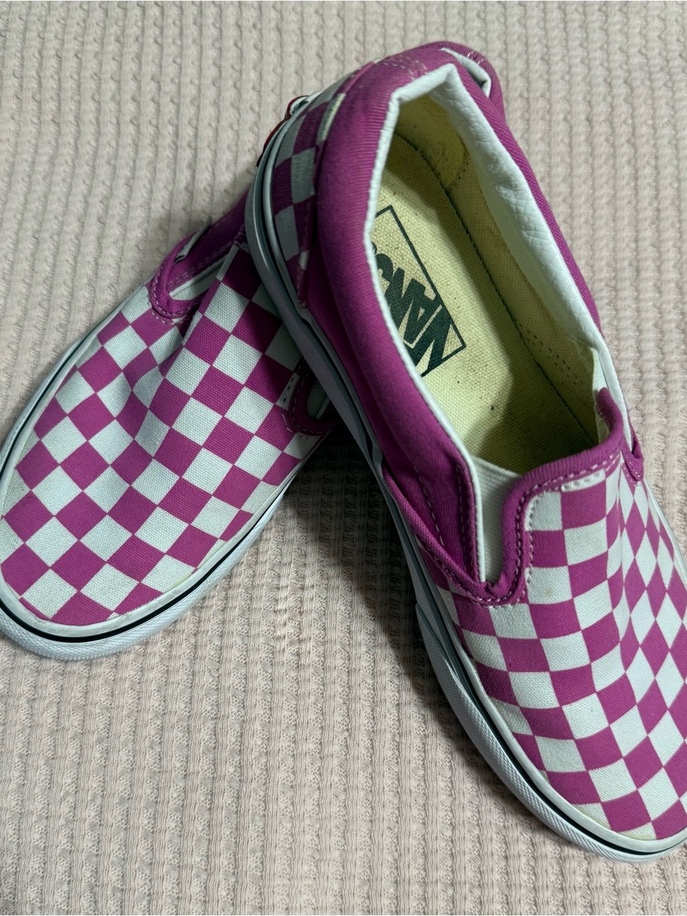Vans Women's Checkerboard Slip-On Sneakers - Pink and White